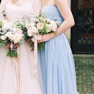 Dust blue, strapless bridesmaid dress